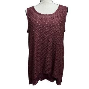 Simply Vera Wang Sleeveless Blouse size Large Tank Top Eyelet Lace Layered Lined